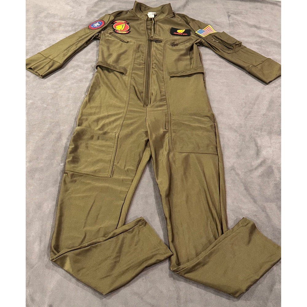Top Gun Maverick Flight Suit Costume Olive Green Rooster Patch Women Small 2-4
